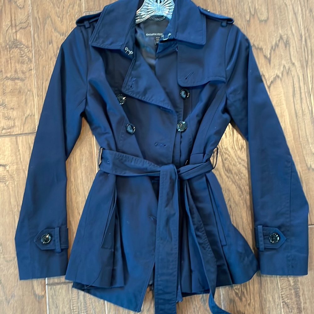 Banana Republic Navy Dark Blue Blazer trenchcoat Jacket with Flare